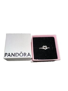 Authentic Pandora Silver Sparkling Wishbone Love Heart CZ Ring Size 54 7 Beauty